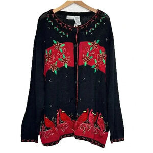 Vintage 90s White Stag Sweater Christmas Beaded Knit Cardigan Womens 26W/28W NEW